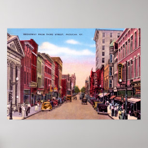 Affiches Paducah Kentucky Broadway from Third 1930