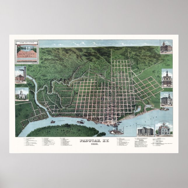 Affiches Paducah, KY Carte panoramique - 1889 (Devant)