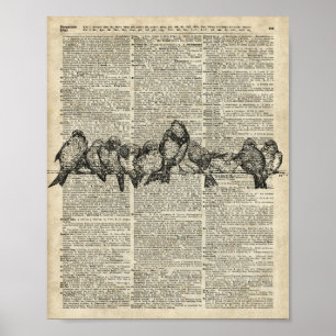 Affiches Page Oiseaux sur la branche Vintage au-dessus de l