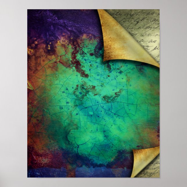 Affiches Pages Rustiques Curled Turquoise Grunge Texture (Devant)
