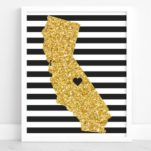 Affiches Paillettes dorées Californie Rayures noires et bla