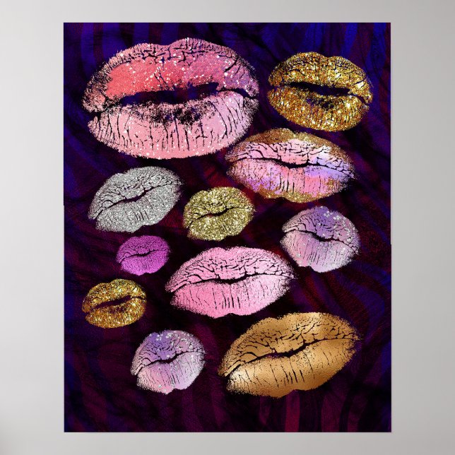 Affiches Paillettes Scintillement Baiser Lèvres Beauté Maqu (Devant)