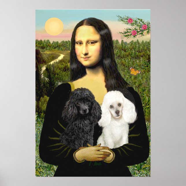 Affiches Paire de Caniches (Noir + Blanc) - Mona Lisa (Devant)