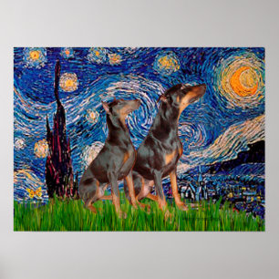 Affiches Paire de doberman - Nuit étoilée