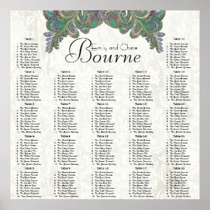 Affiches Paisley Peacock Couleurs Réception Carte de siège