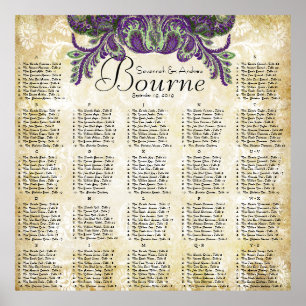 Affiches Paisley Peacock Purple Gold Wedding Seating Chart
