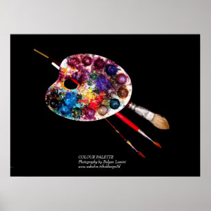AFFICHES PALETTE DE COULEURS D'ARTISTE ET PINCEAUX EN NOIR