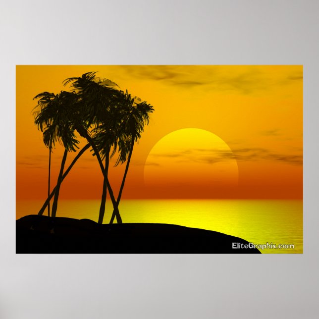 Affiches Palmier et coucher du soleil (Devant)