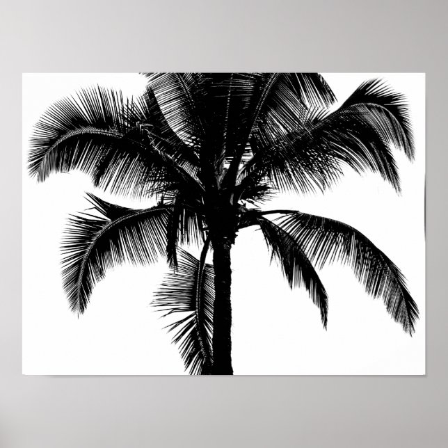 Affiches Palmier tropicale hawaïenne rétro Silhouette Noir (Devant)