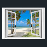 Affiches Palmiers Sur La Plage Vue Océan Fausse Fenêtre<br><div class="desc">Vue tropicale sur la mer,  fausse scène de fenêtre,  pour un bureau sans fenêtre. Affiche d'illusion optique paysagère très réaliste qui aurait l'air superbe sur un mur de bureau ou d'étude.</div>