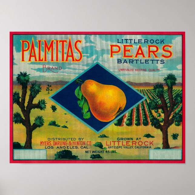 Affiches Palmitas Pear Crate Label Antelope Valley, CA (Devant)