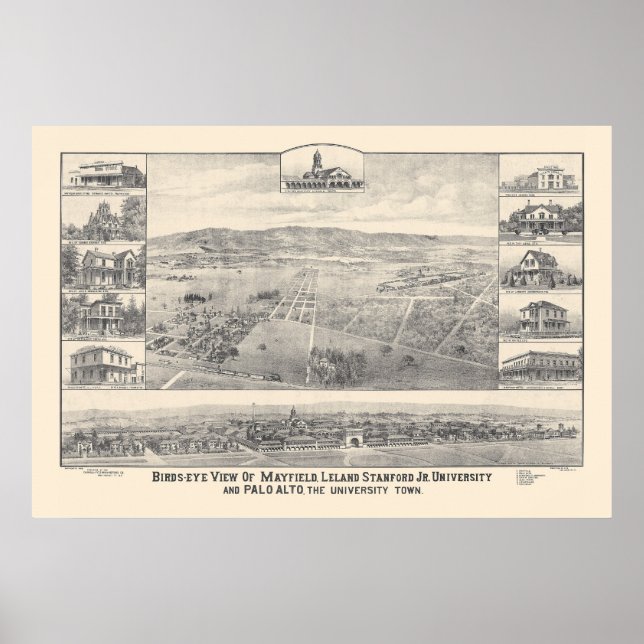 Affiches Palo Alto, CA. Carte panoramique 1888 (1658A) (Devant)