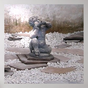 Affiches Pan Statue Jouer Flute dans Rock Garden