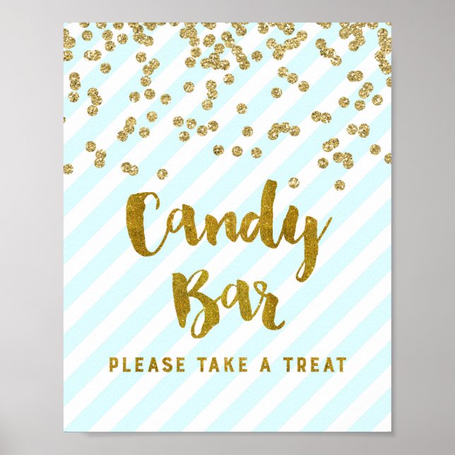 Affiches Pancarte de Candy Bar pour Baby Shower Bleu et Or  (Devant)