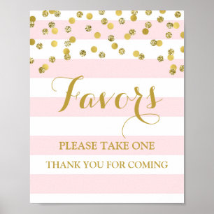 Affiches Pancarte de Faveurs Baby Shower Rayures Roses Conf