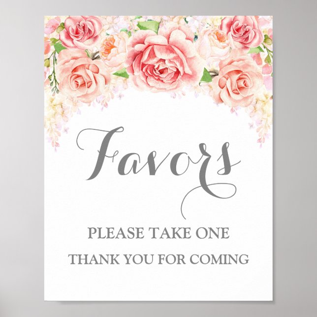 Affiches Pancarte de Faveurs Signe de Baby Shower Fleurs Fl (Devant)