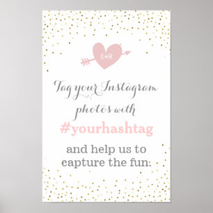 Affiches Pancarte de hashtag de photos de mariage avec conf