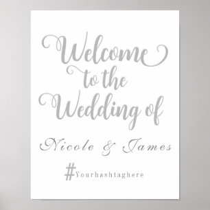 Affiches Pancarte de mariage gris et blanc de bienvenue ave
