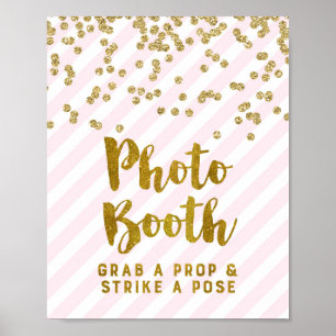 Affiches Pancarte de Photomaton de Mariage Rayures Rose Or
