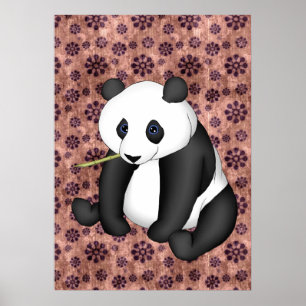 Affiches Panda Mange Du Bambou Sur Arrière - plan Vintage