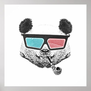 Affiches Panda vintage lunettes 3D