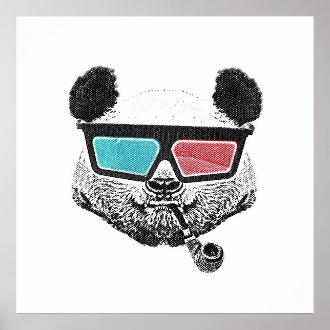Affiches Panda vintage lunettes 3D (Devant)