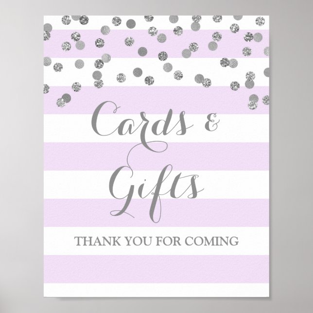 Affiches Panneau Cartes et Cadeaux Rayure Violette Confetti (Devant)
