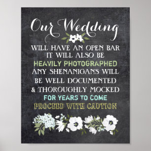 Affiches Panneau Chalkboard Open Bar Mariage Signal Floral