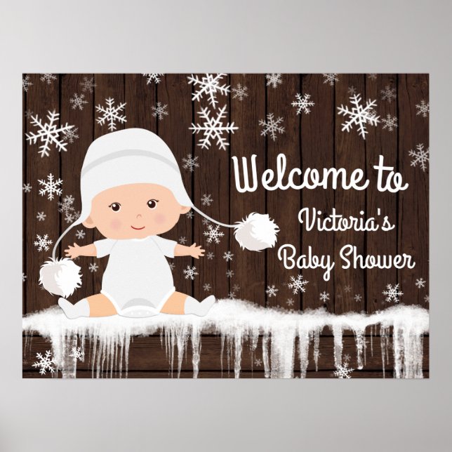 Affiches Panneau de Baby Shower Hiver Flocon de Neige (Devant)