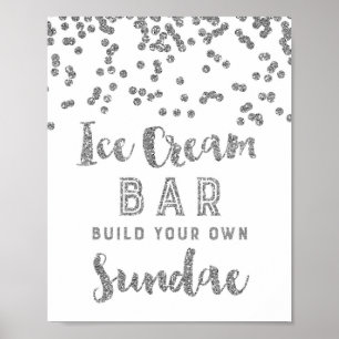 Affiches Panneau de bar de sundae de glace confetti argenté
