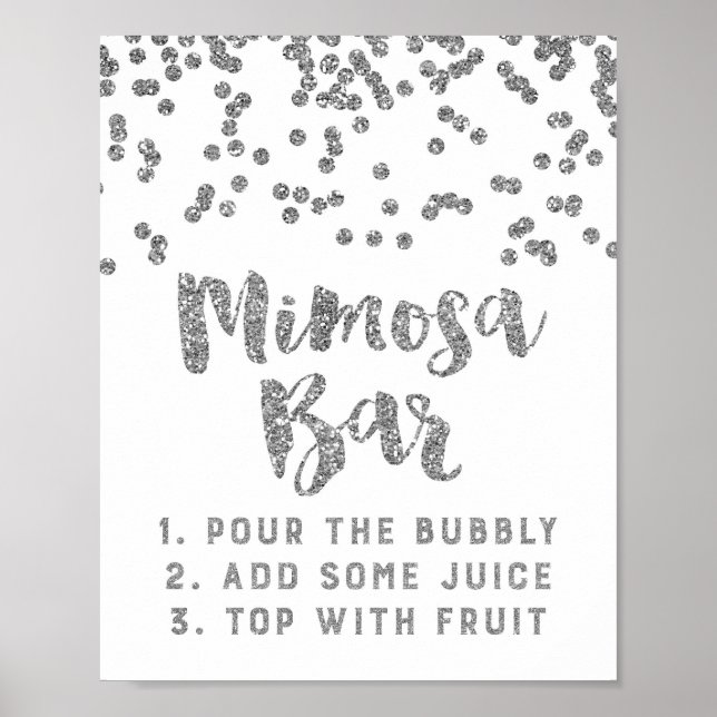 Affiches Panneau de bar Mimosa Confettis Argent Mariage (Devant)