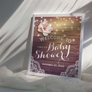 Affiches Panneau de bienvenue Baby Shower Fleurs Lumineuses