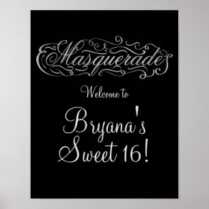 Affiches Panneau de bienvenue de fête argent et de n'import