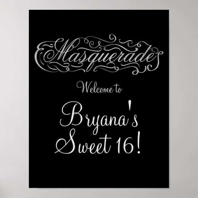 Affiches Panneau de bienvenue de fête argent et de n'import (Devant)
