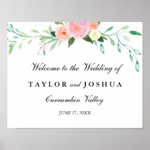 Affiches Panneau de bienvenue de mariage à l'aquarelle de f