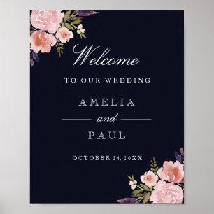 Affiches Panneau de bienvenue de mariage aux pivoines aquar