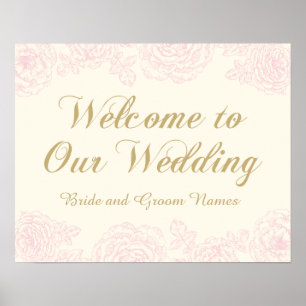 Affiches Panneau de bienvenue de mariage   Dessin de rose f
