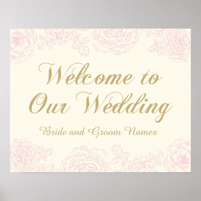 Affiches Panneau de bienvenue de mariage | Dessin de rose f (Devant)