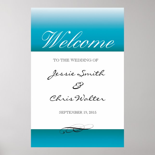 Affiches Panneau de bienvenue du mariage frontalier Aqua (Devant)