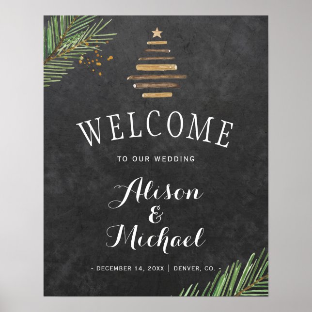 Affiches Panneau de bienvenue mariage de pin d'hiver modern (Devant)