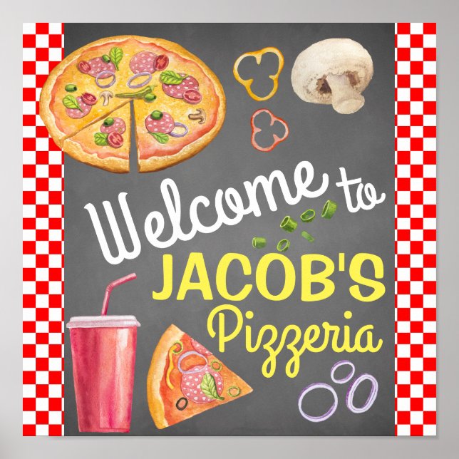 Affiches Panneau de bienvenue pour fête de pizza (Devant)