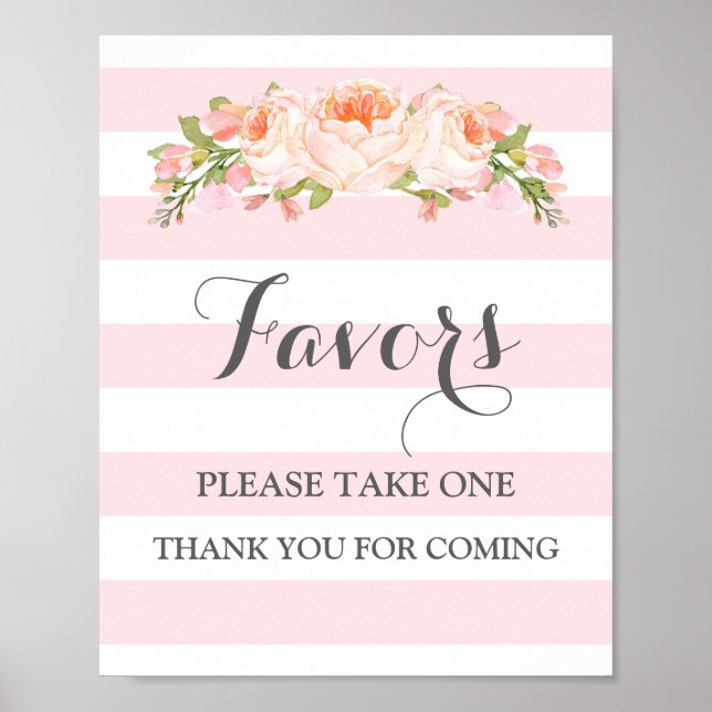 Affiches Panneau de cadeaux de baby shower Fleurs roses ray (Devant)