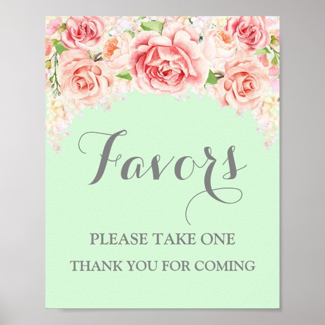 Affiches Panneau de cadeaux pour Baby Shower Fleurs aquarel (Devant)