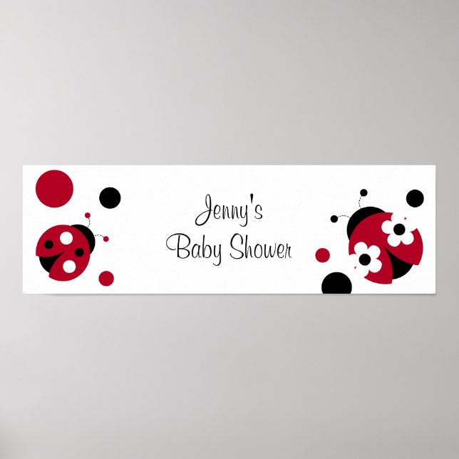 Affiches Panneau de la bannière Red Ladybug Polka Dot Baby  (Devant)