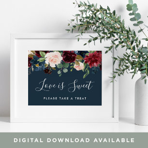 Affiches Panneau de la barre de dessert du Mariage en fleur
