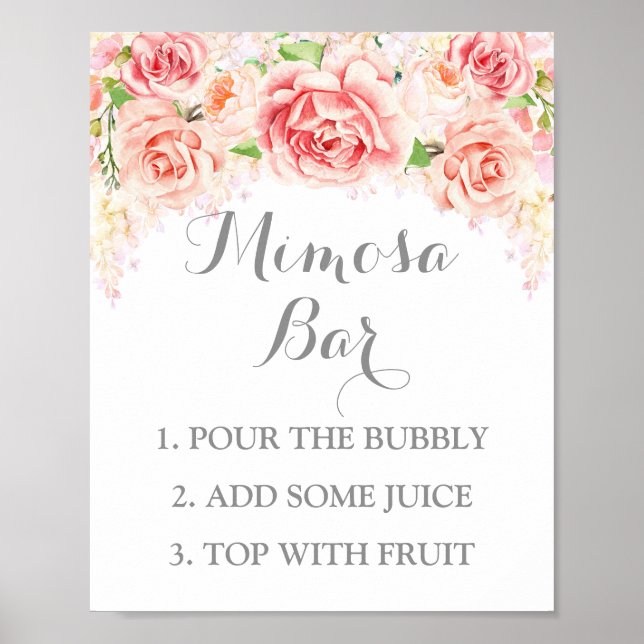 Affiches Panneau de la barre Mimosa Fleurs d'aquarelle rose (Devant)