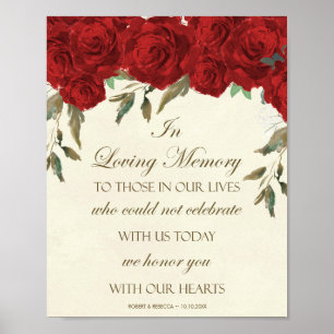 Affiches Panneau de mariage à la mémoire aimante roses roug