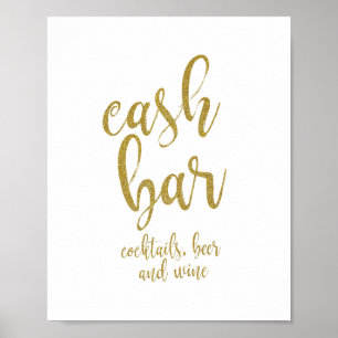 Affiches Panneau de mariage Cash Bar Gold Glitter 8x10