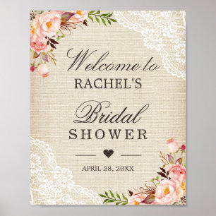 Affiches Panneau de Mariage Champêtre avec Dentelle de Burl