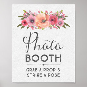 Affiches Panneau de mariage de photomaton à fleurs aquarell